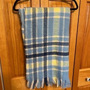 Blue white and green plaid blanket scarf. Soft, light and warm.